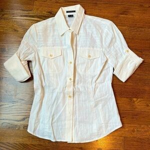 Theory Ivory Linen button down Safari shirt size petite